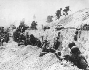 The anti-tank wall during D-day in Normandy